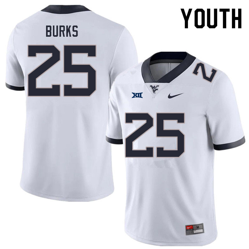 NCAA Youth Aubrey Burks West Virginia Mountaineers White #25 Nike Stitched Football College Authentic Jersey DF23B50SU